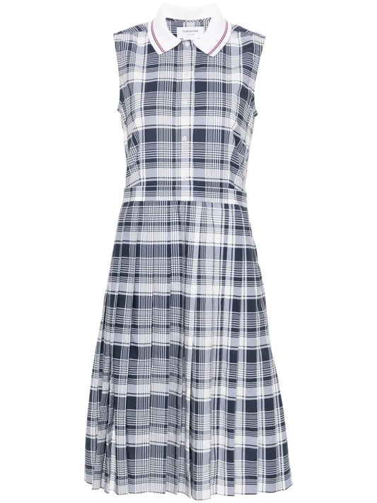 Plaid-Check Pleated Shirtdress
