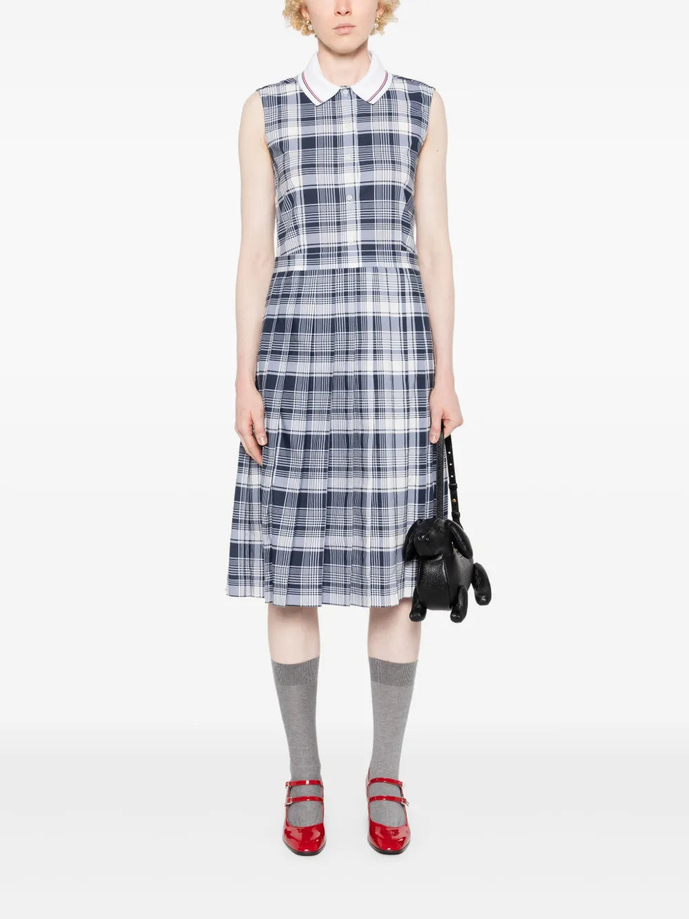 Plaid-Check Pleated Shirtdress