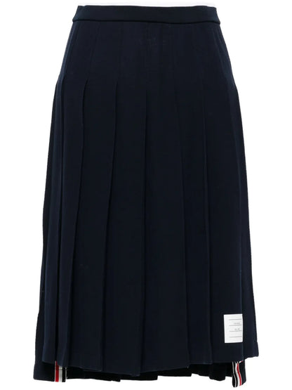 Pleated Chevron-Knit Midi Skirt