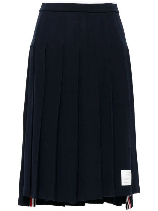 Pleated Chevron-Knit Midi Skirt