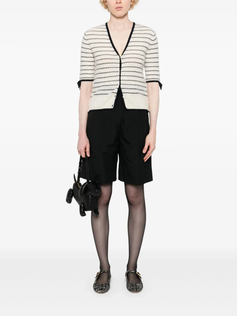 Bow-Detail Striped Cardigan