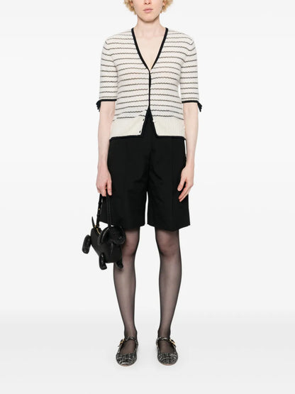 Bow-Detail Striped Cardigan