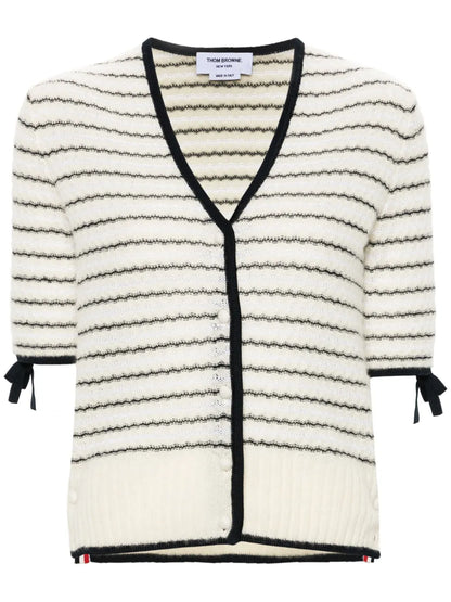 Bow-Detail Striped Cardigan