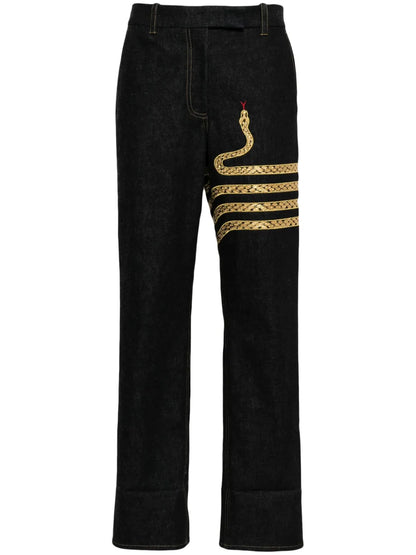 Snake-Embroidered Chino Jeans