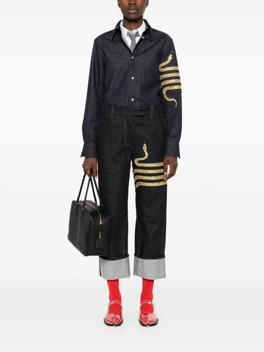 Snake-Embroidered Chino Jeans