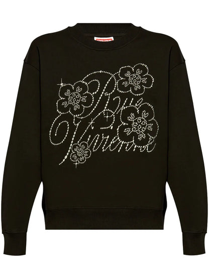 Rhinestone-Logo Crew-Neck Sweatshirt
