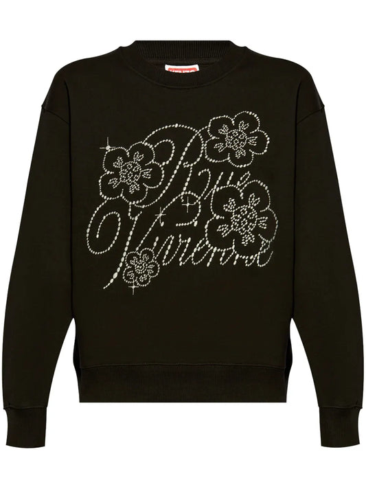 Rhinestone-Logo Crew-Neck Sweatshirt