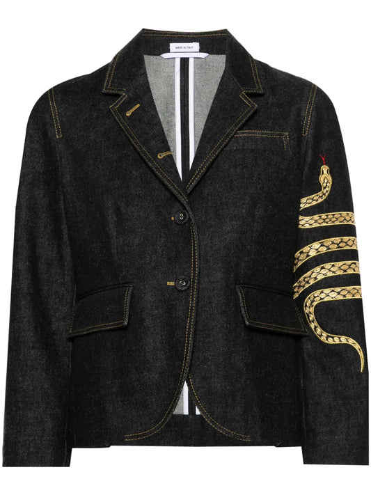 Snake-Motif Denim Blazer