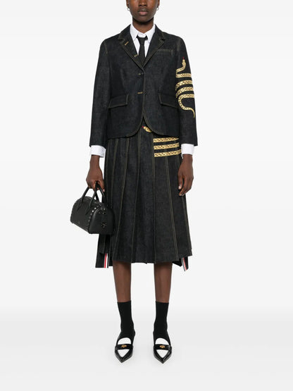 Snake-Embroidered Asymmetric Pleated Skirt