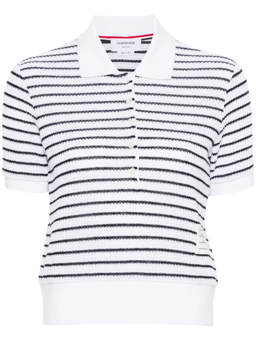 Striped Textured-Knit Polo Shirt