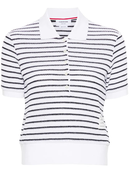 Striped Textured-Knit Polo Shirt