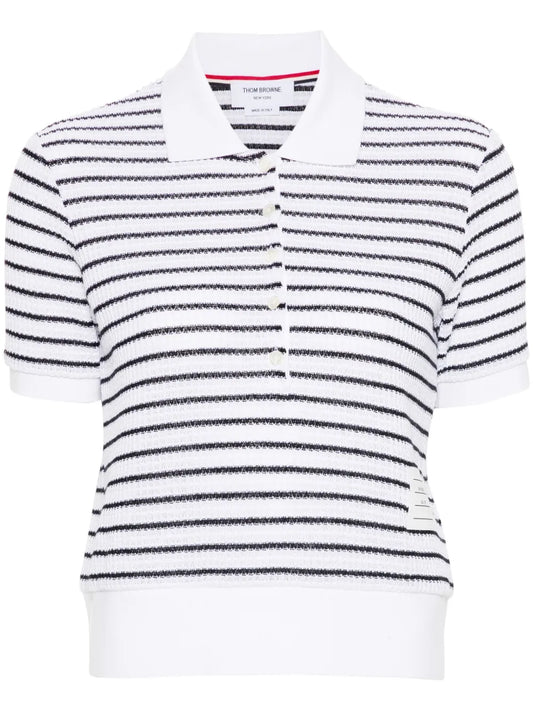 Striped Textured-Knit Polo Shirt