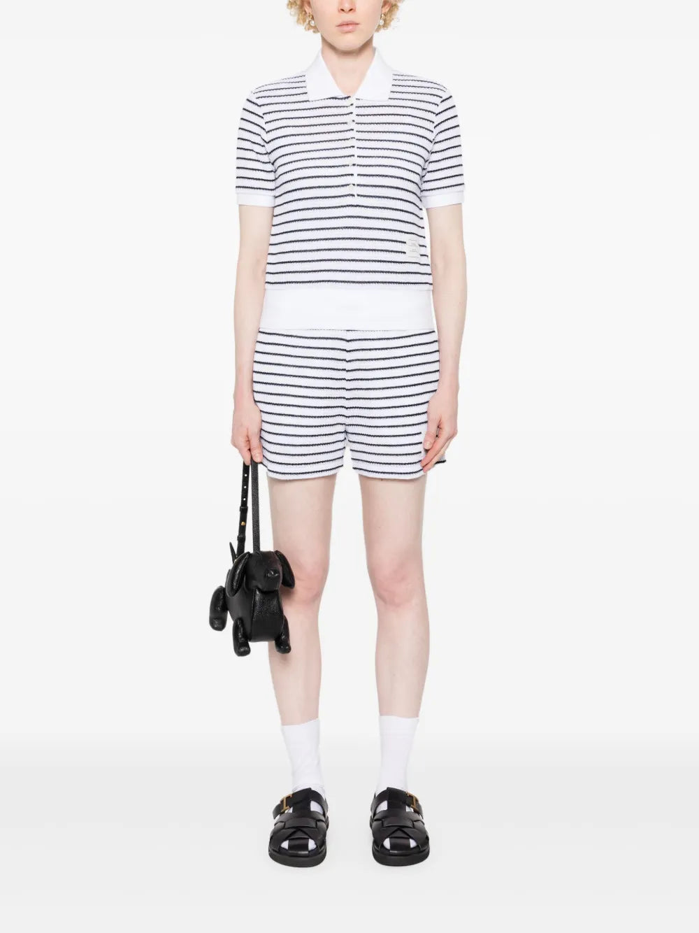 Striped Textured-Knit Polo Shirt