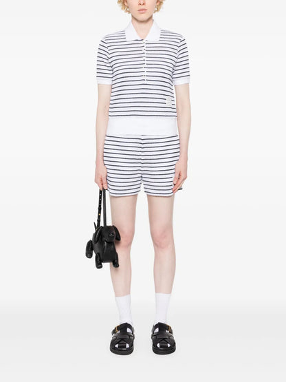 Striped Textured-Knit Polo Shirt