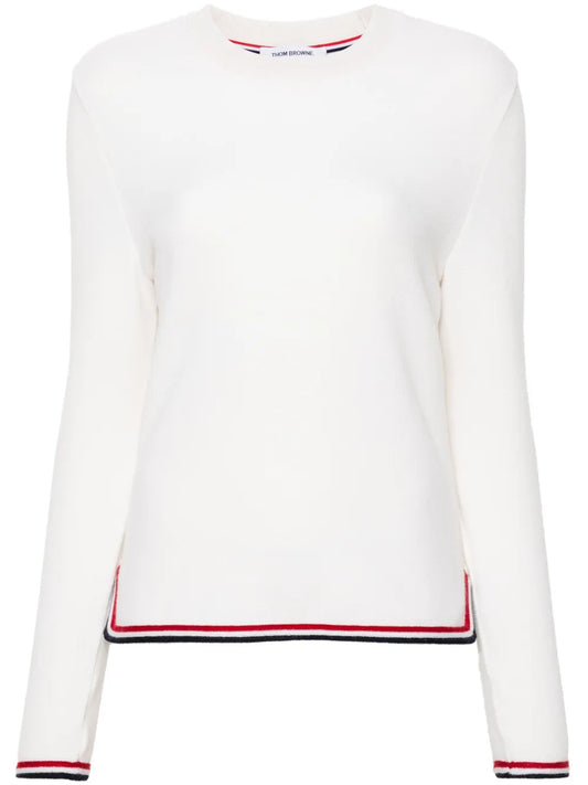 Striped-Border Cashmere Jumper