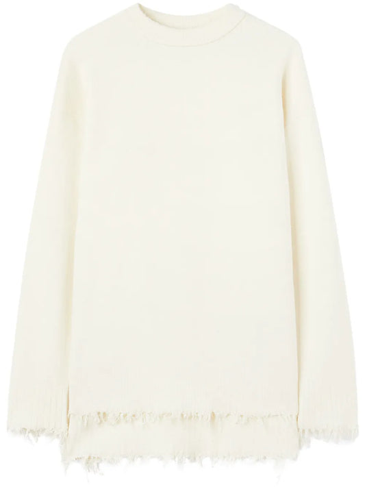 Frayed-Edge Fine-Knit Jumper