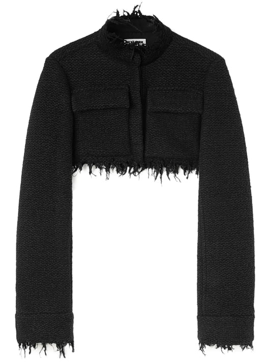 Frayed Detailing Cropped Tweed Jacket
