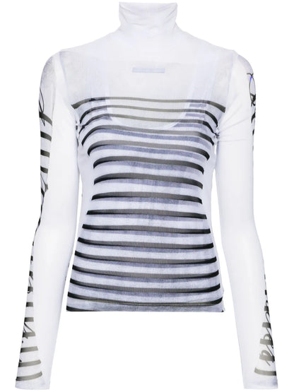 Mesh-Design Striped T-Shirt