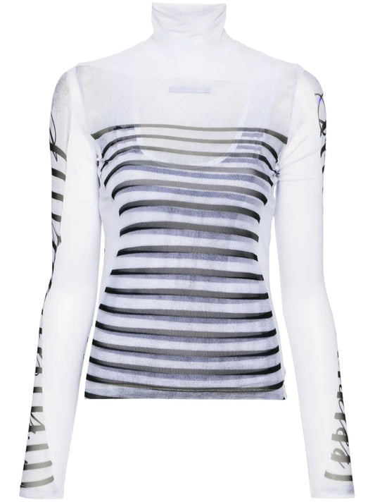 Mesh-Design Striped T-Shirt