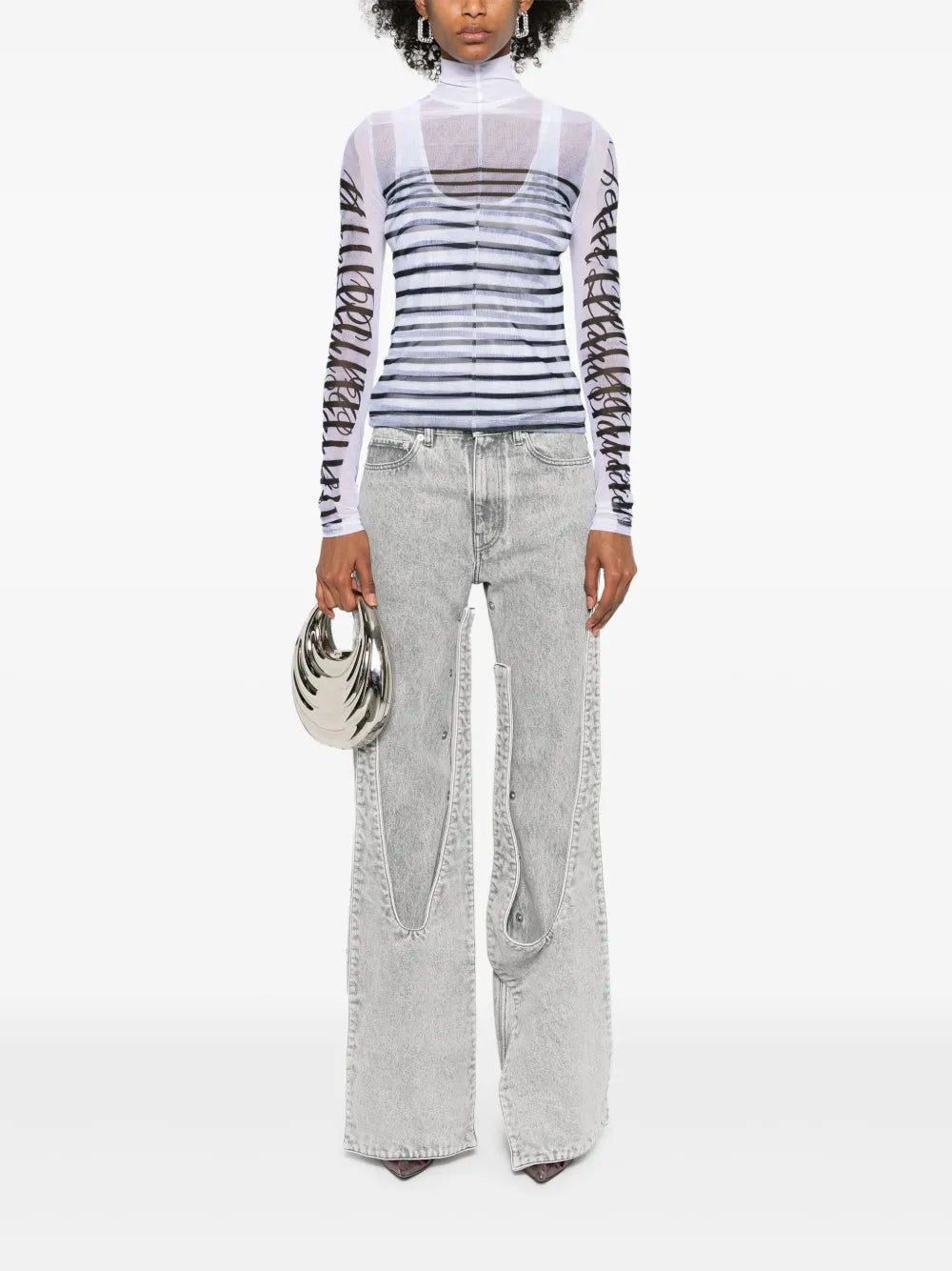Mesh-Design Striped T-Shirt