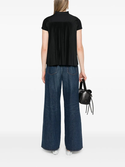 Knife-Pleats Crew-Neck T-Shirt