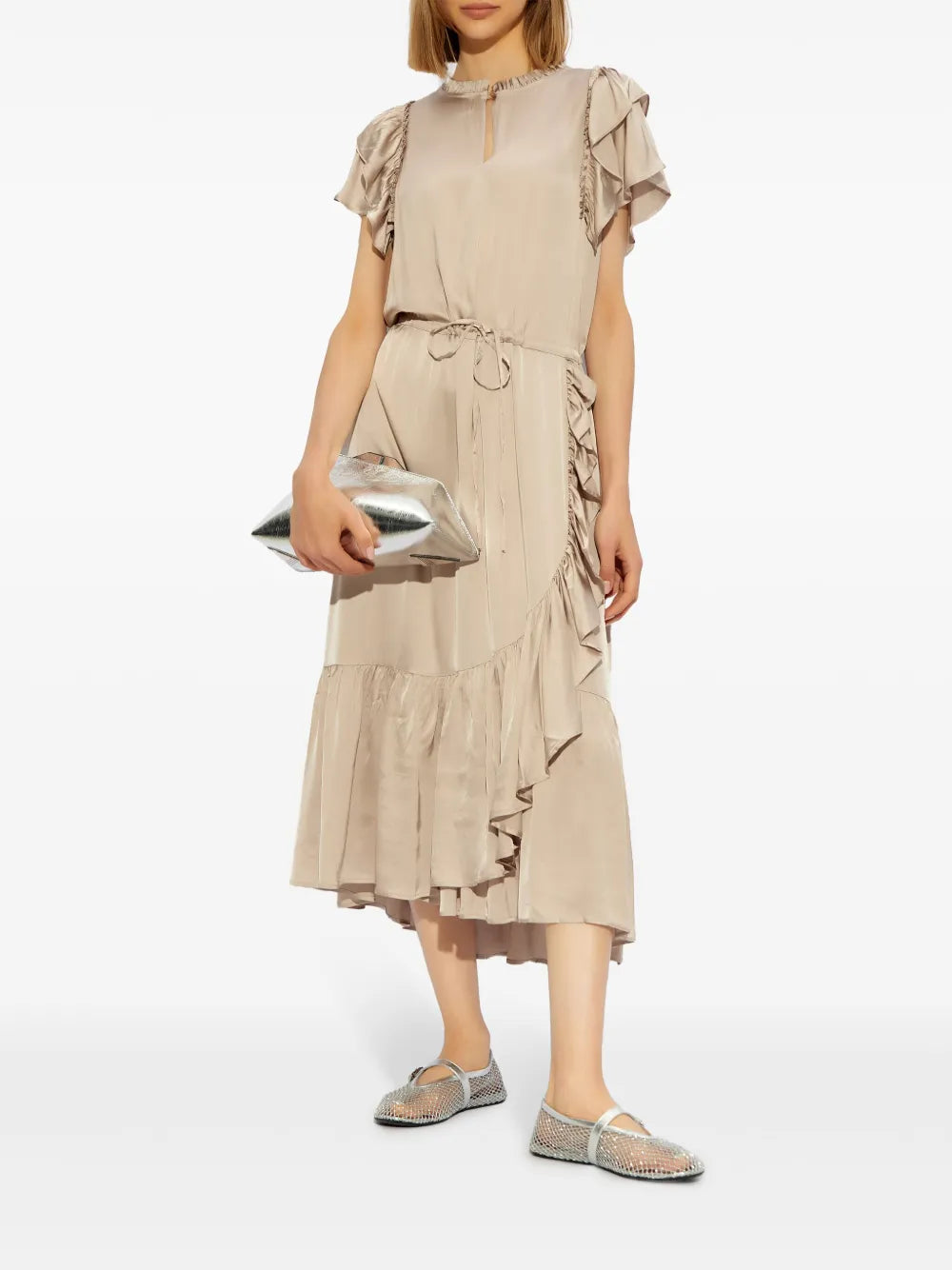 Draped Satin Midi Dress