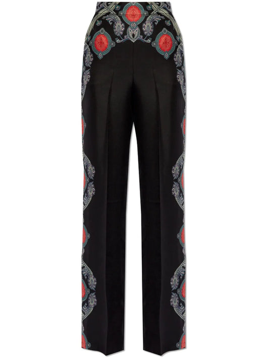 Paisley Flared Silk Trousers