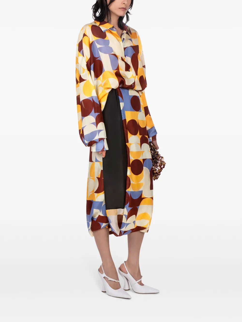 Geometric-Print Silk Shirt