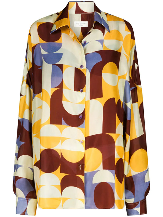Geometric-Print Silk Shirt