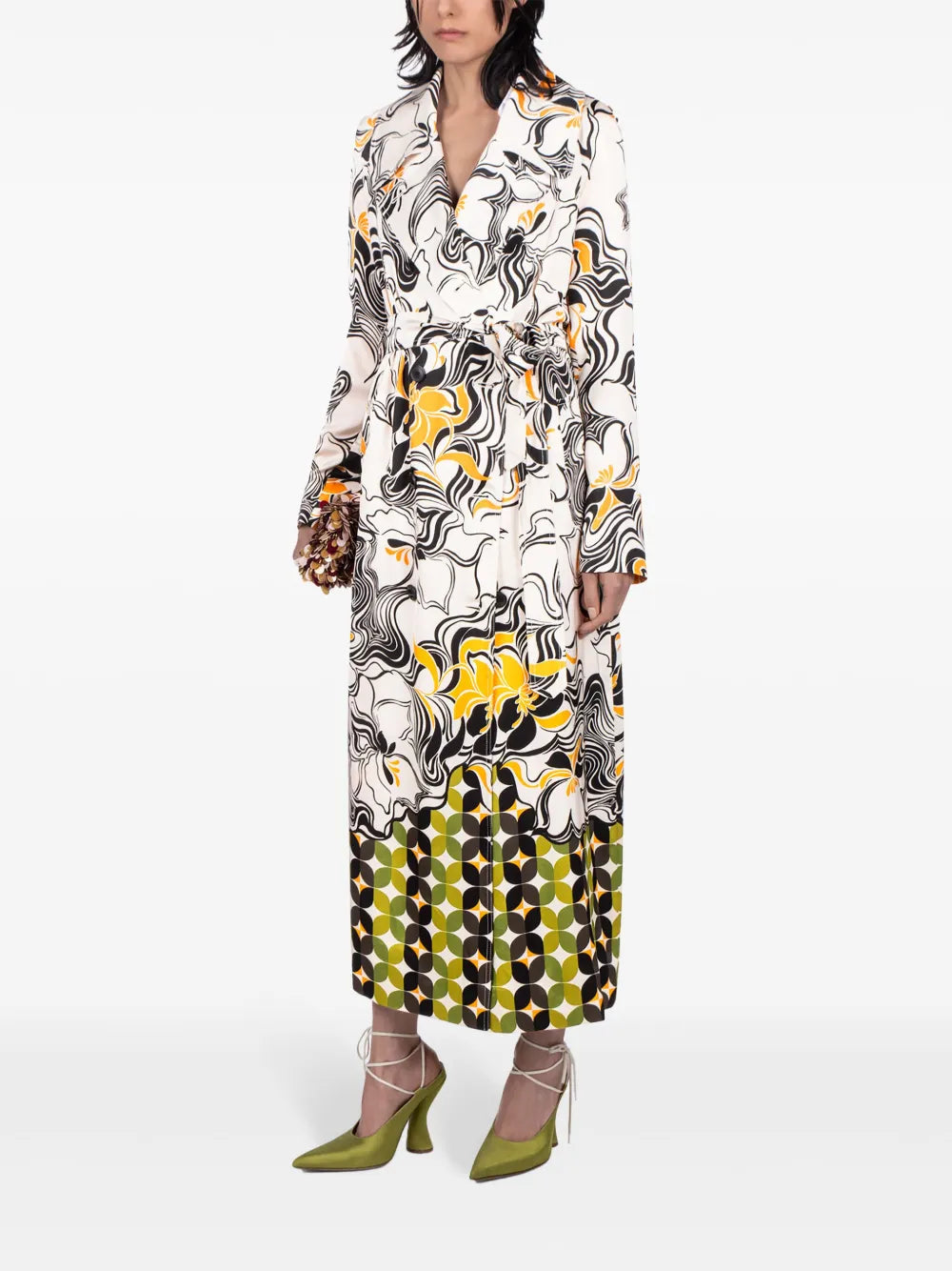 Double-Breasted Swirl-Print Coat
