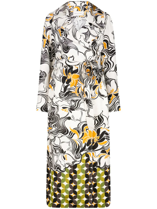 Double-Breasted Swirl-Print Coat