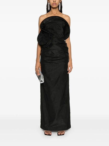 Floral-Appliqué Ruched Maxi Dress