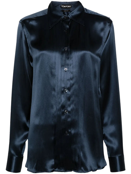 Pintuck-Detail Silk Shirt