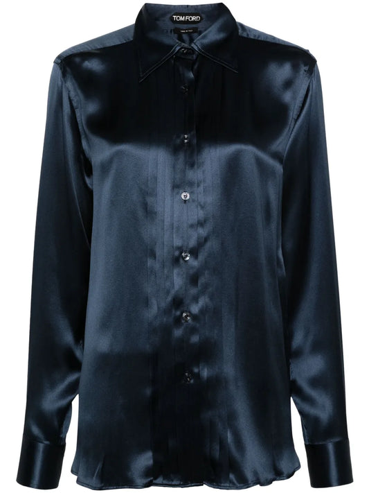 Pintuck-Detail Silk Shirt