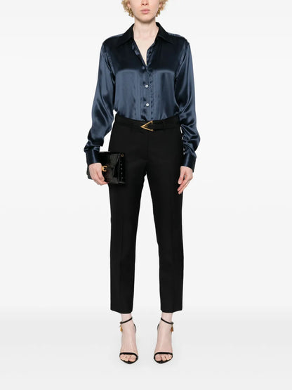 Pintuck-Detail Silk Shirt
