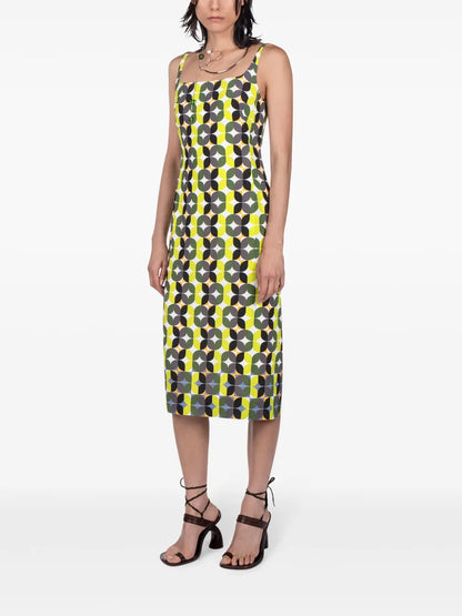 Geometric-Print Midi Dress