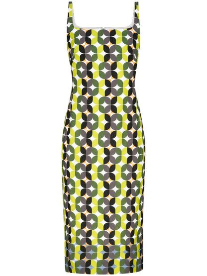 Geometric-Print Midi Dress