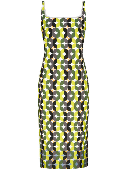Geometric-Print Midi Dress