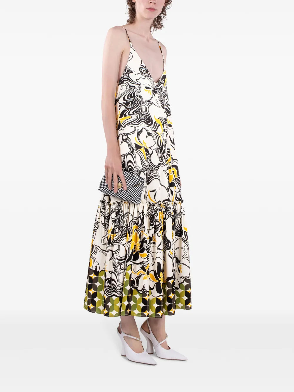 Ruffled Swirl-Print Dress