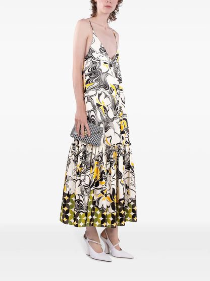 Ruffled Swirl-Print Dress