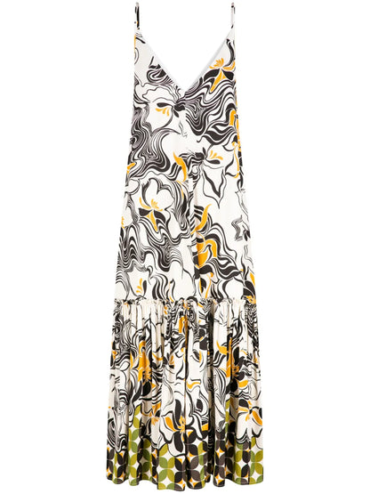 Ruffled Swirl-Print Dress