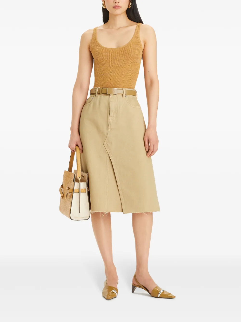 Deconstructed Denim Midi Skirt