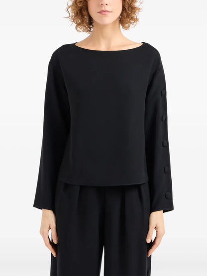 Button-Embellished Long-Sleeve Blouse
