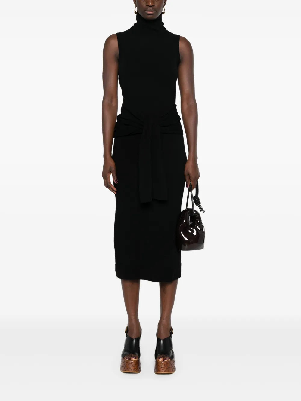 Roll-Neck Knitted Midi Dress