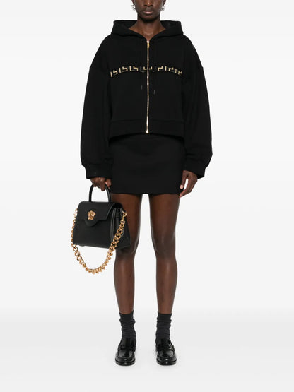 Greca-Detailing Zip-Up Hoodie