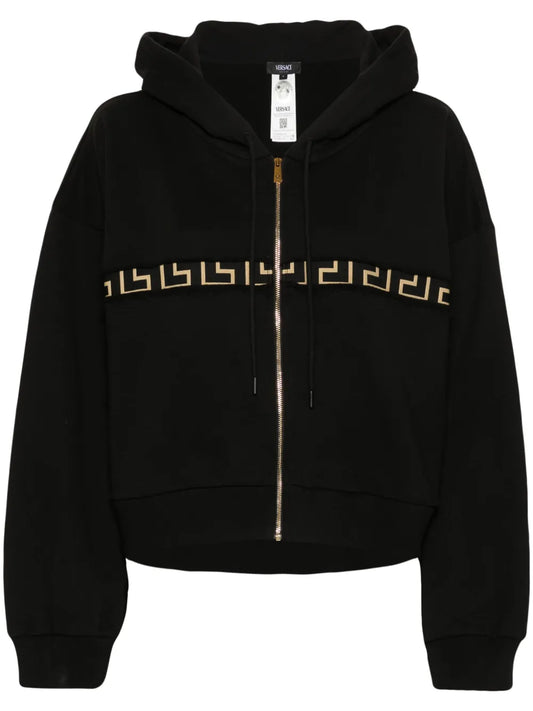 Greca-Detailing Zip-Up Hoodie