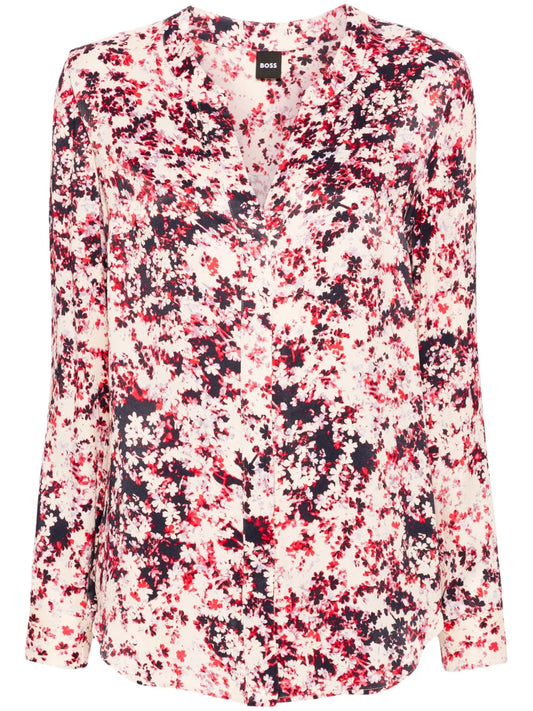 Floral-Print Satin Shirt