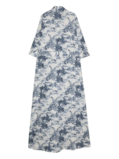 Botanical-Print Belted Shirtdress