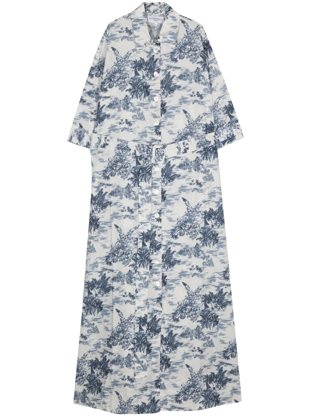 Botanical-Print Belted Shirtdress