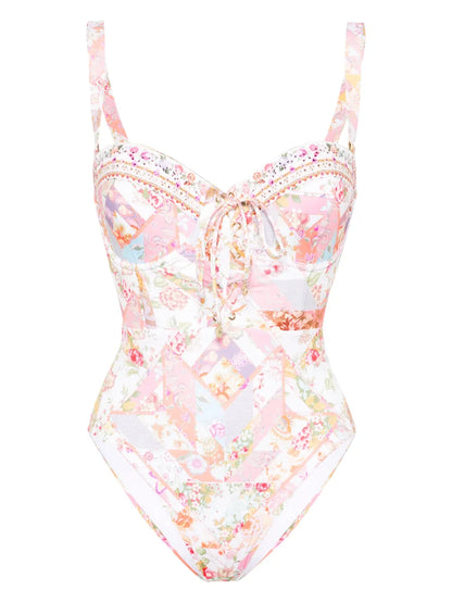 Floral Lace-Up Swimsuit